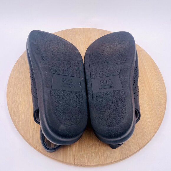 SAS Sandals Mens 12 Black Leather Slingback Double Strap Peep - Picture 10 of 11